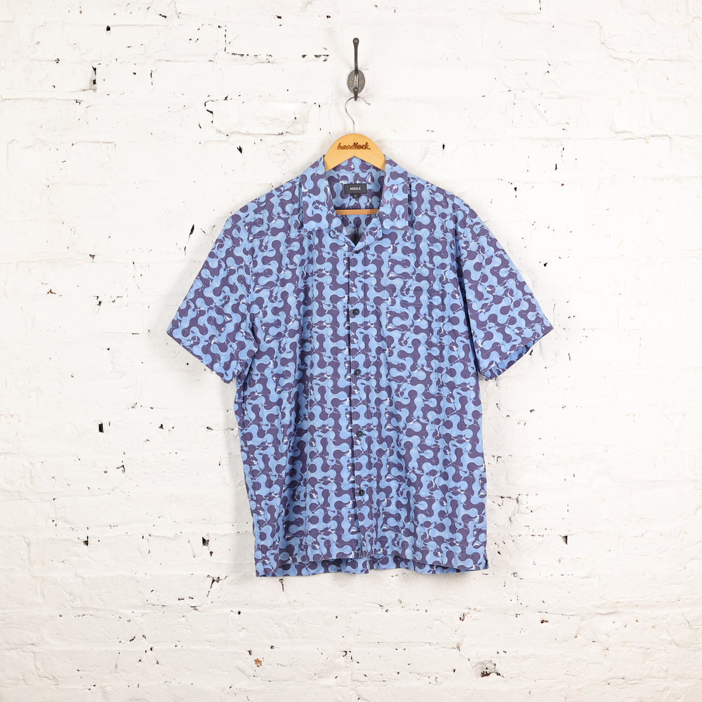 90s Short Sleeve Pattern Shirt - Blue - XL