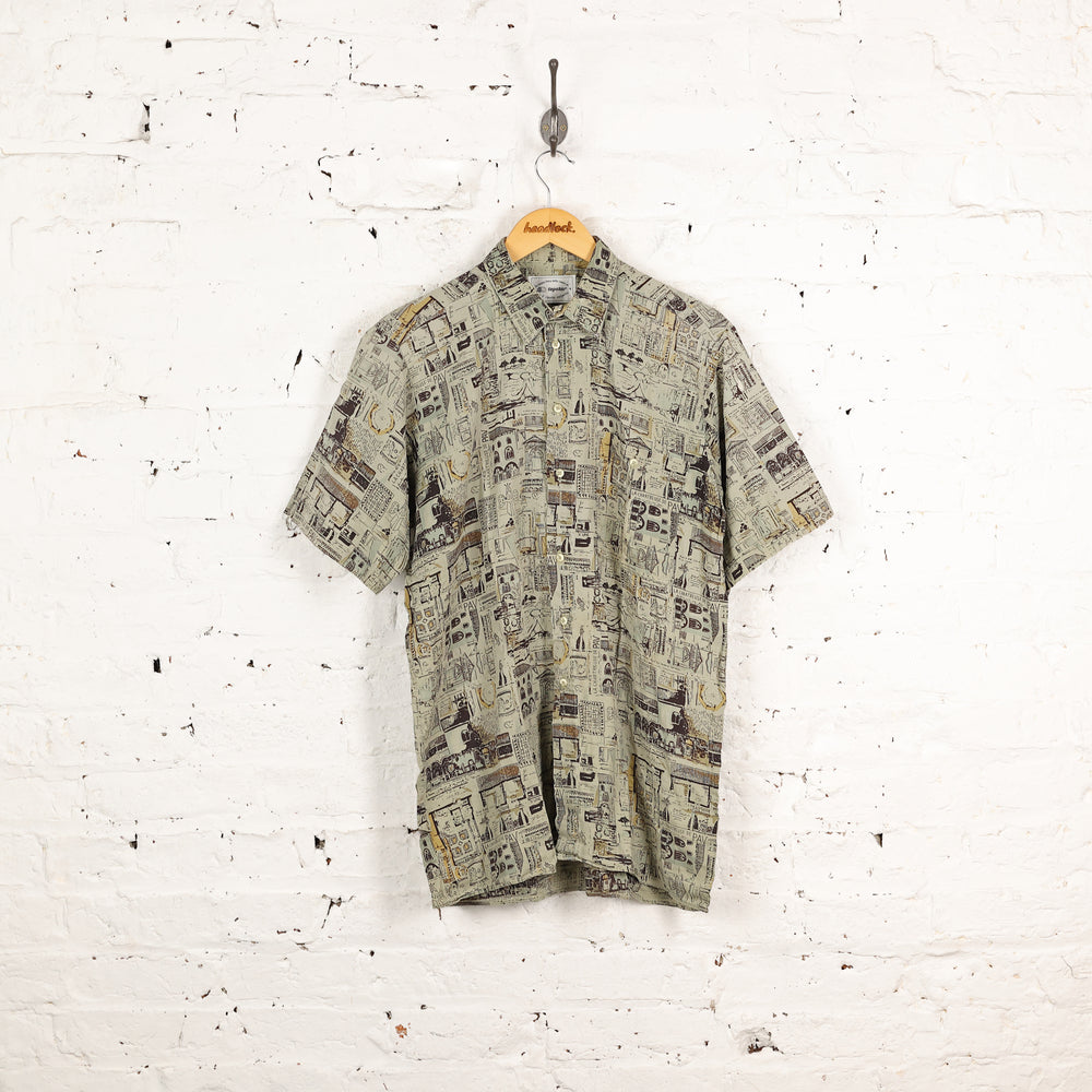 90s Picture Pattern Shirt - Green - M