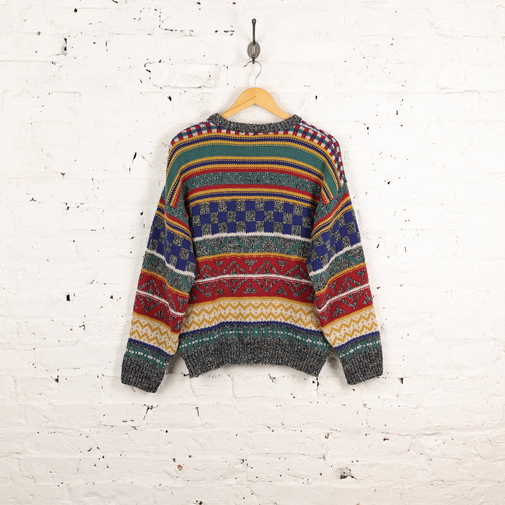 90s Pattern Knit Jumper - Grey - M