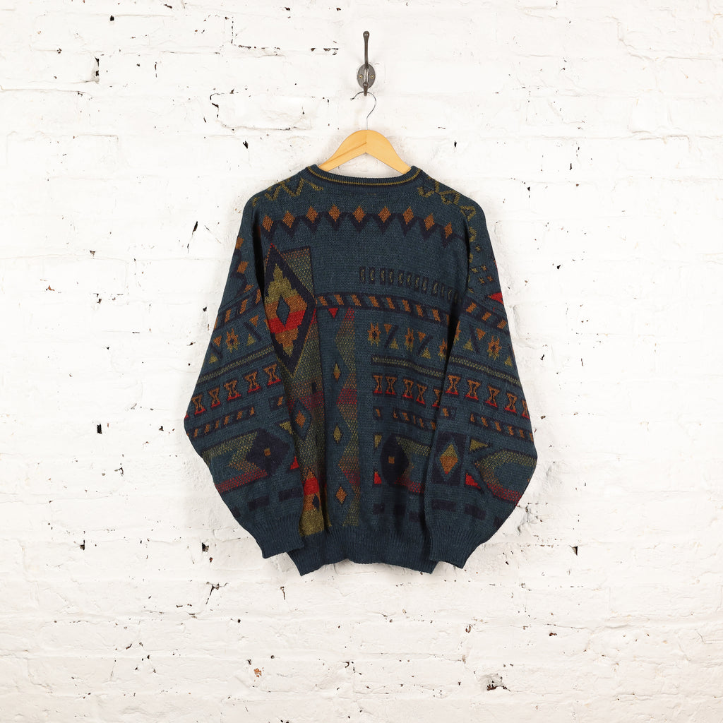 90s Pattern Knit Jumper - Blue - XL