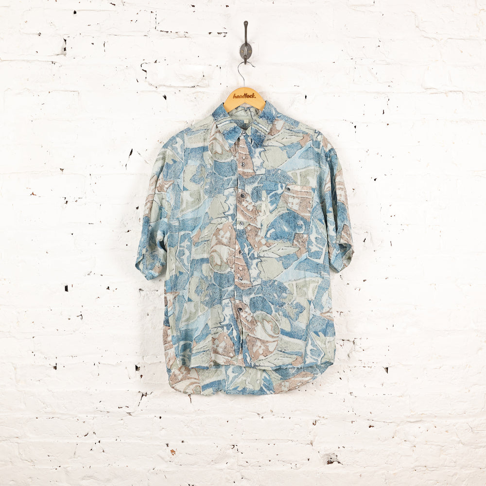 90s Pattern Silk Shirt - Blue - M