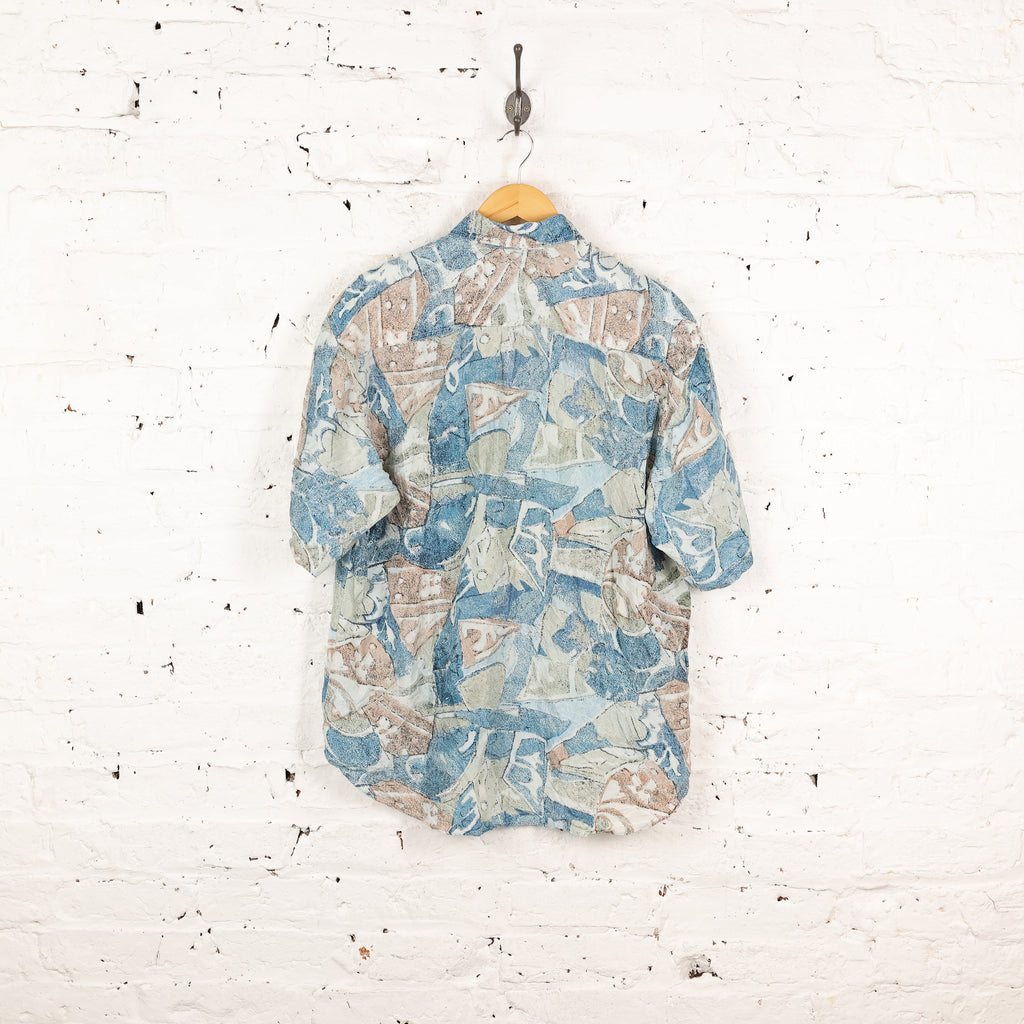 90s Pattern Silk Shirt - Blue - M