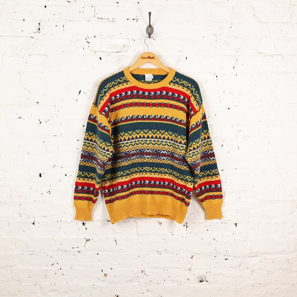 90s Wool Pattern Knit Jumper - Yellow - L