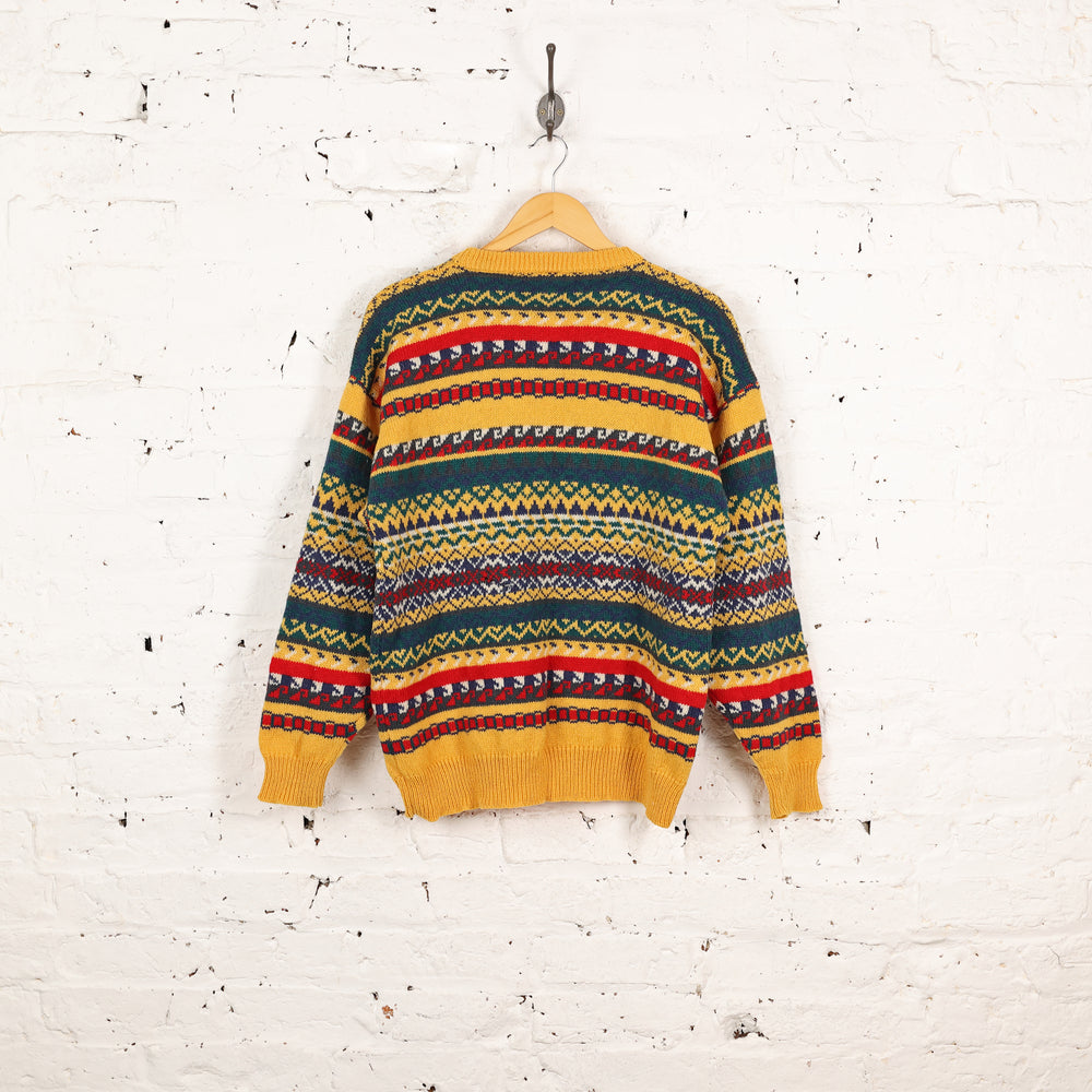 90s Wool Pattern Knit Jumper - Yellow - L