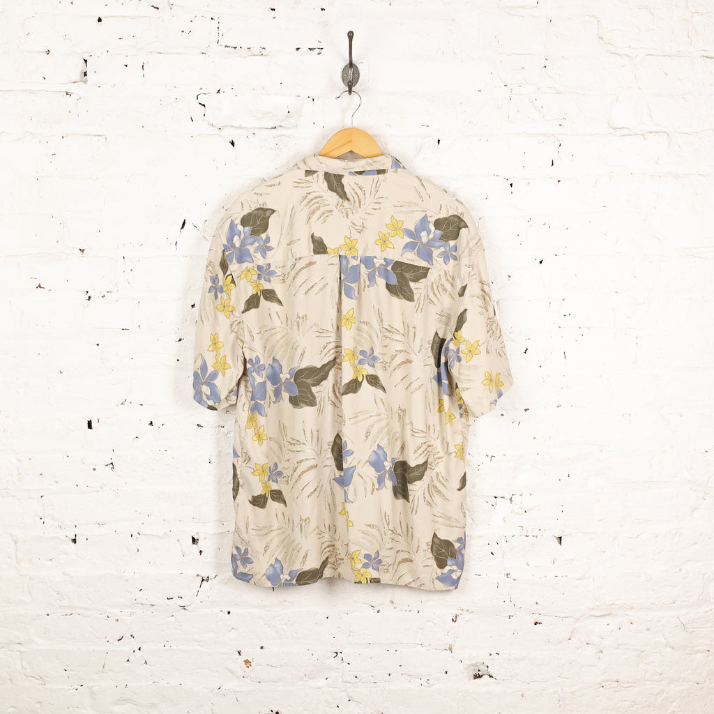 90s Floral Silk Pattern Shirt - Beige - L