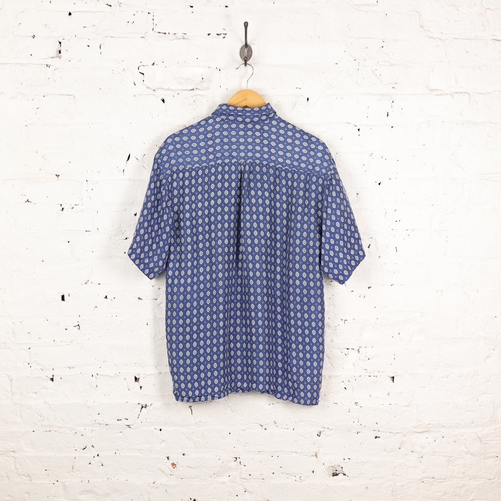 90s Silk Short Sleeve Pattern Shirt - Blue - L