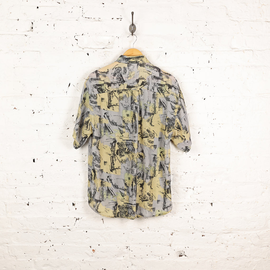 90s Silk Short Sleeve Pattern Shirt - Yellow - XL