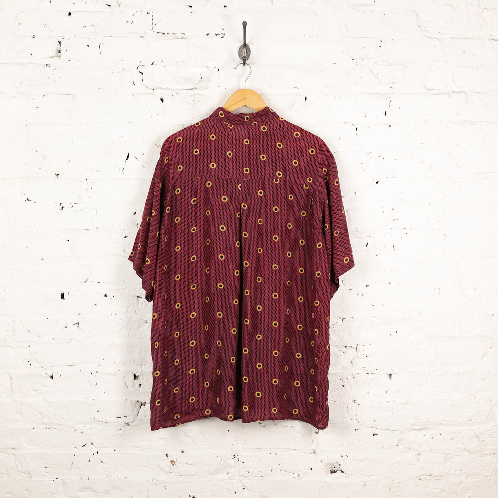 90s Silk Short Sleeve Pattern Shirt - Red - XL