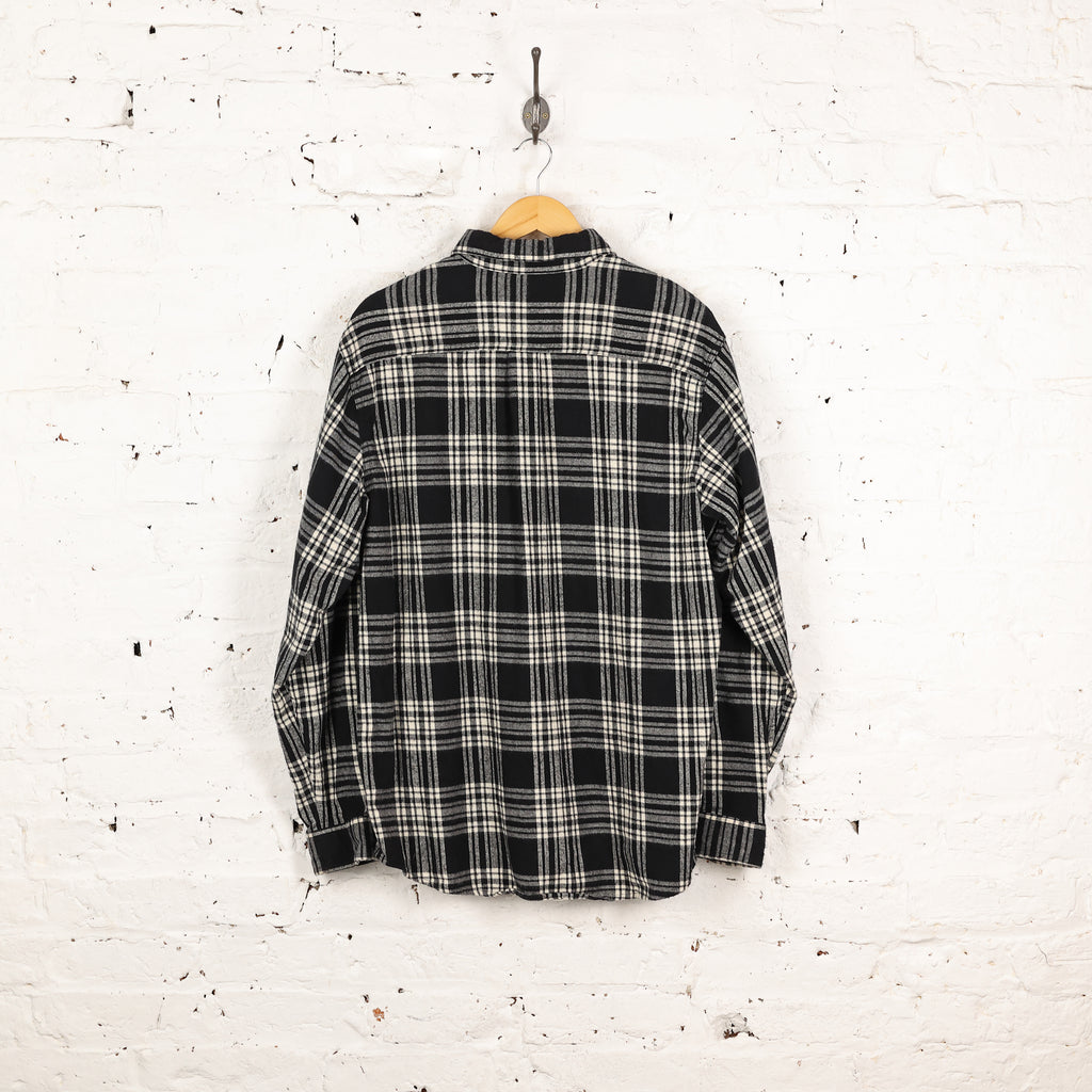 90s Plaid Check Flannel Shirt - Black - L