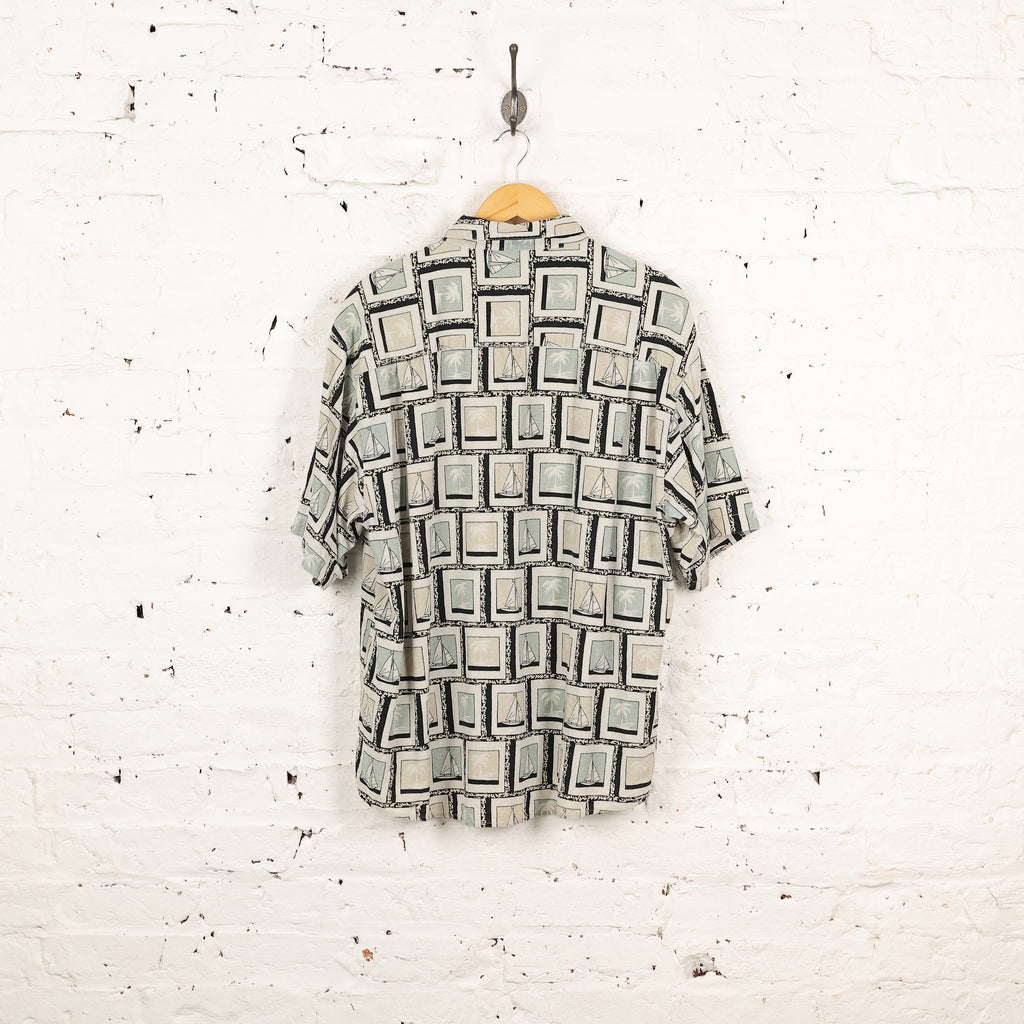 90's Hawaiian Print Pattern Shirt - Grey - XL