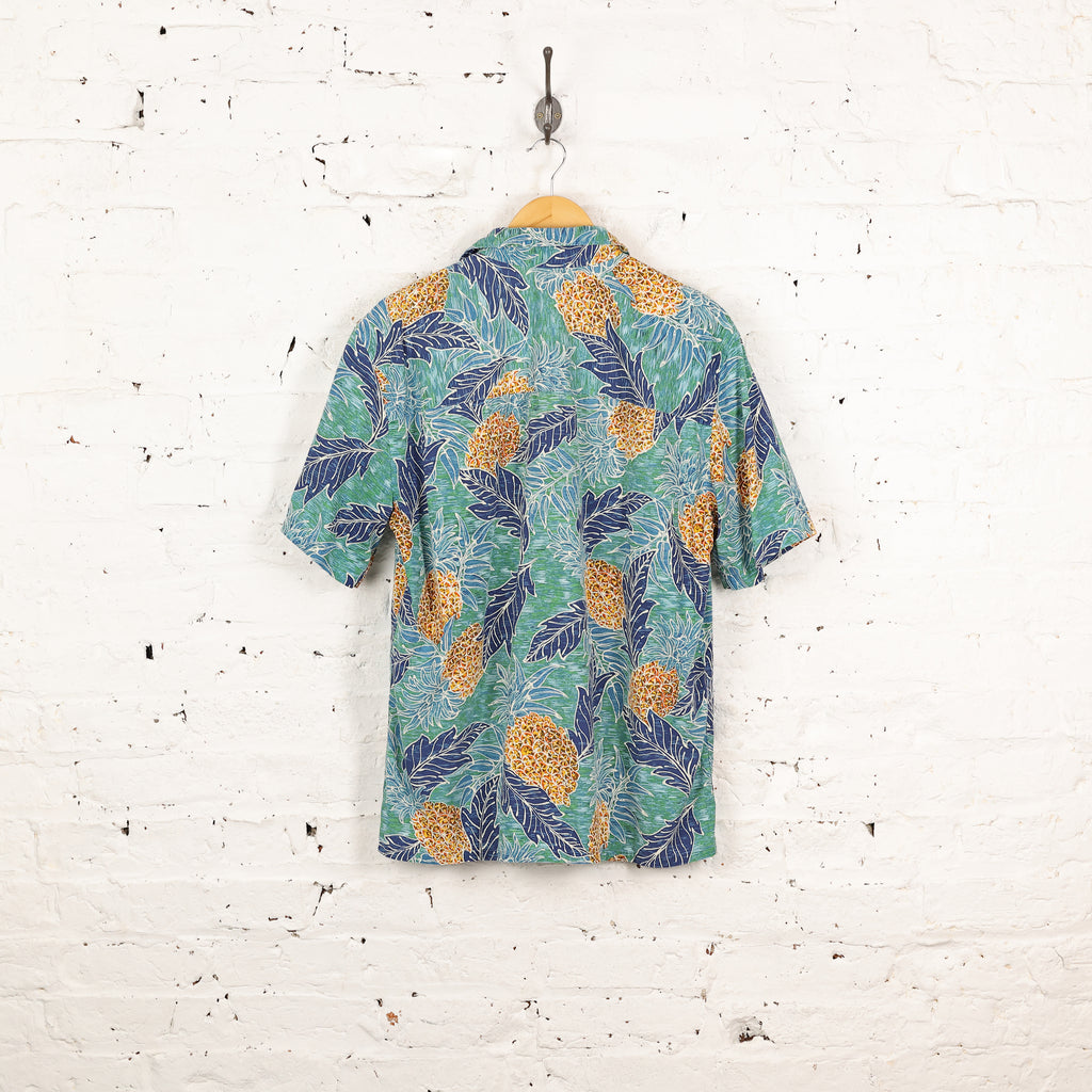 90's Hawaiian Print Pattern Shirt - Green - M