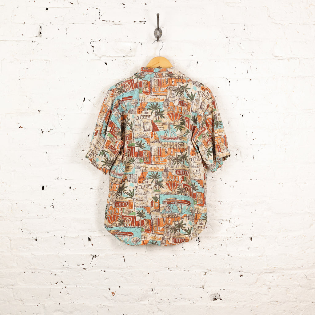 90's Hawaiian Print Pattern Shirt - Orange - M