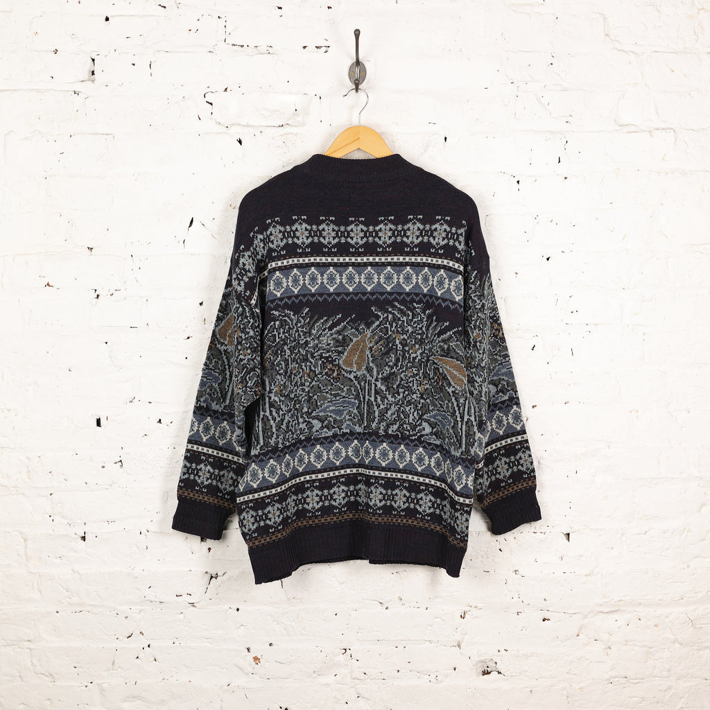 90s Pattern Knit Jumper - Blue - L