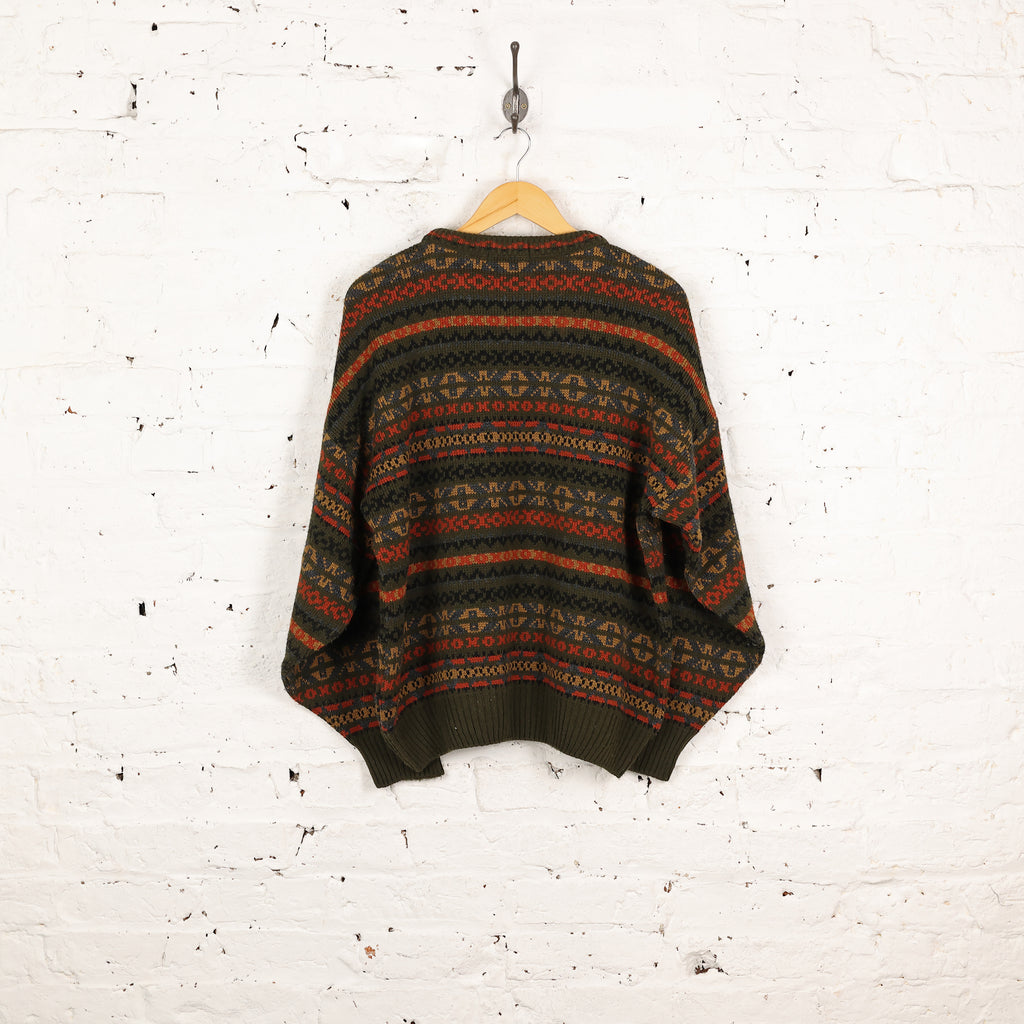 90s Pattern Knit Jumper - Green - L