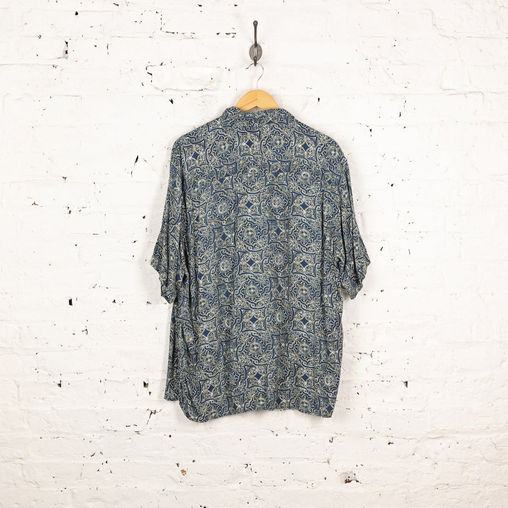 90s Pattern Short Sleeve Shirt - Blue - L