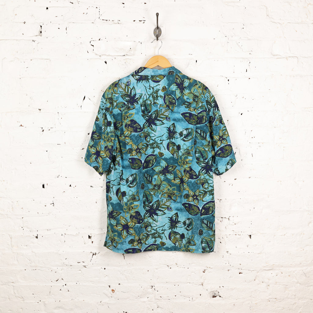 Hawaiian Print Pattern Shirt - Blue - M