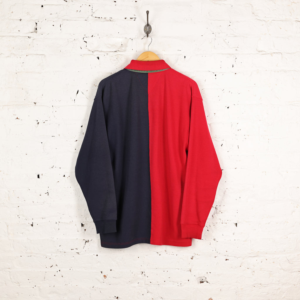 Yves Saint Laurent Long Sleeve Polo Shirt - Blue/Red - XL