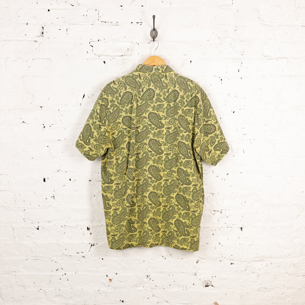 90s Paisley Short Sleeve Pattern Shirt - Green - XL