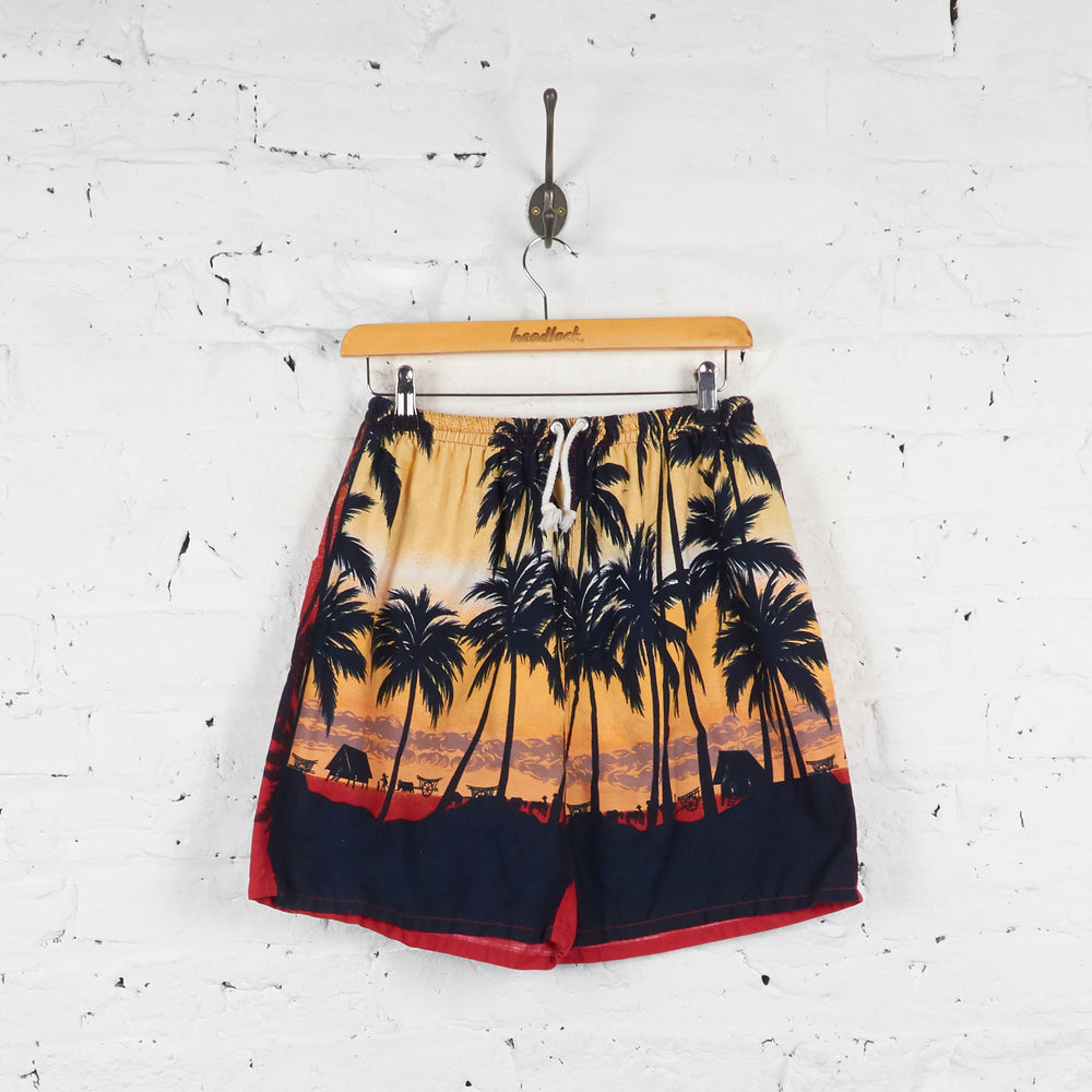 Vintage Palm Trees Shorts - Black/Red - S - Headlock