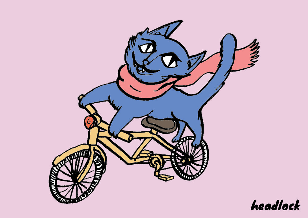 Headlock Cat Bike Poster Print - Pink - A3