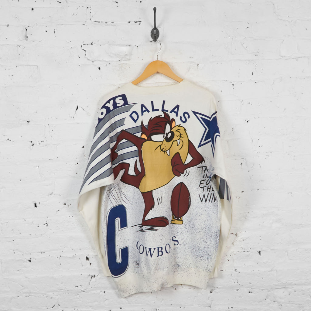 Vintage NFL Dallas Cowboys Tasmanian Devil Sweatshirt - White - L - Headlock