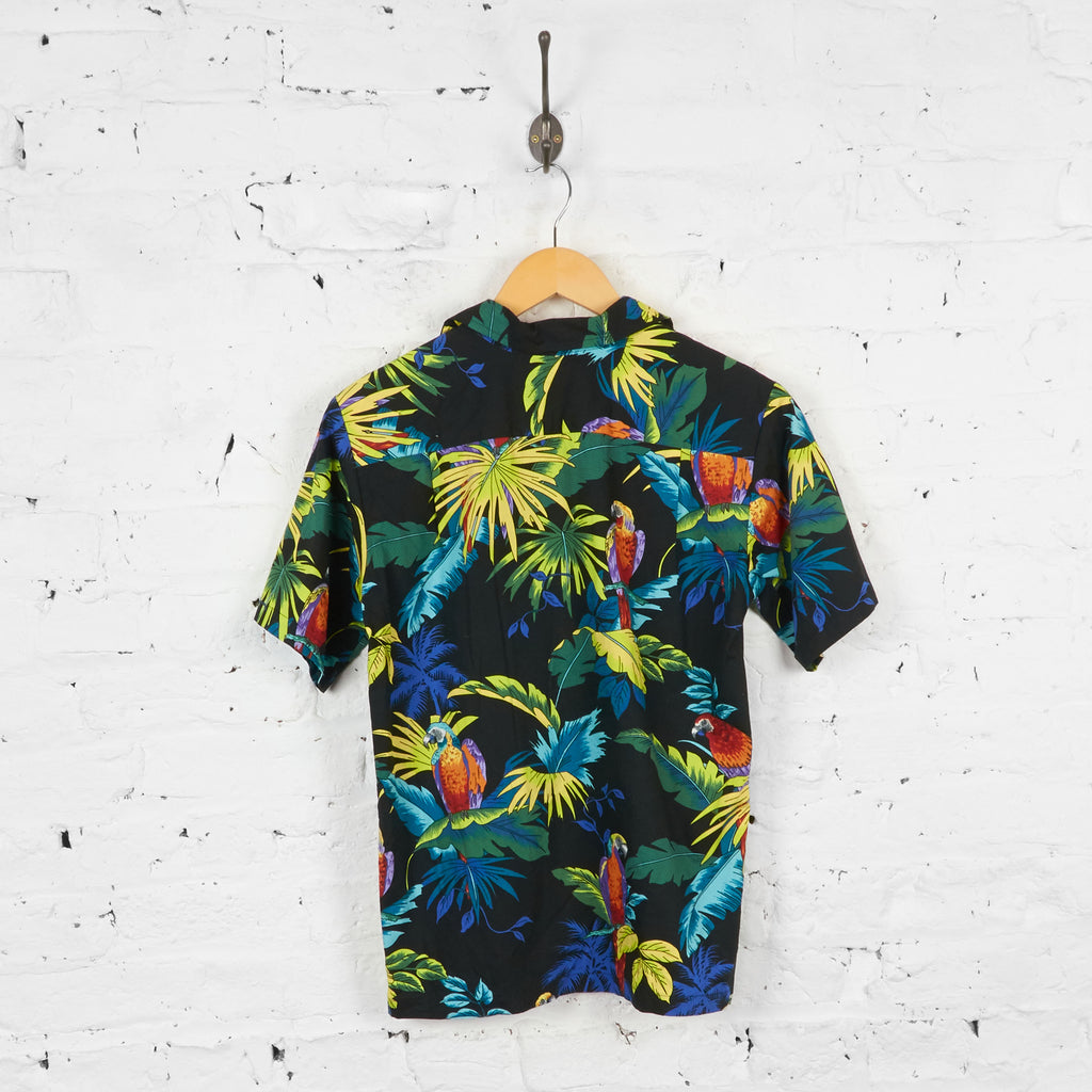 Vintage Patterned Hawaiian Parrot Patterned Shirt - Black/Yellow/Blue- S - Headlock