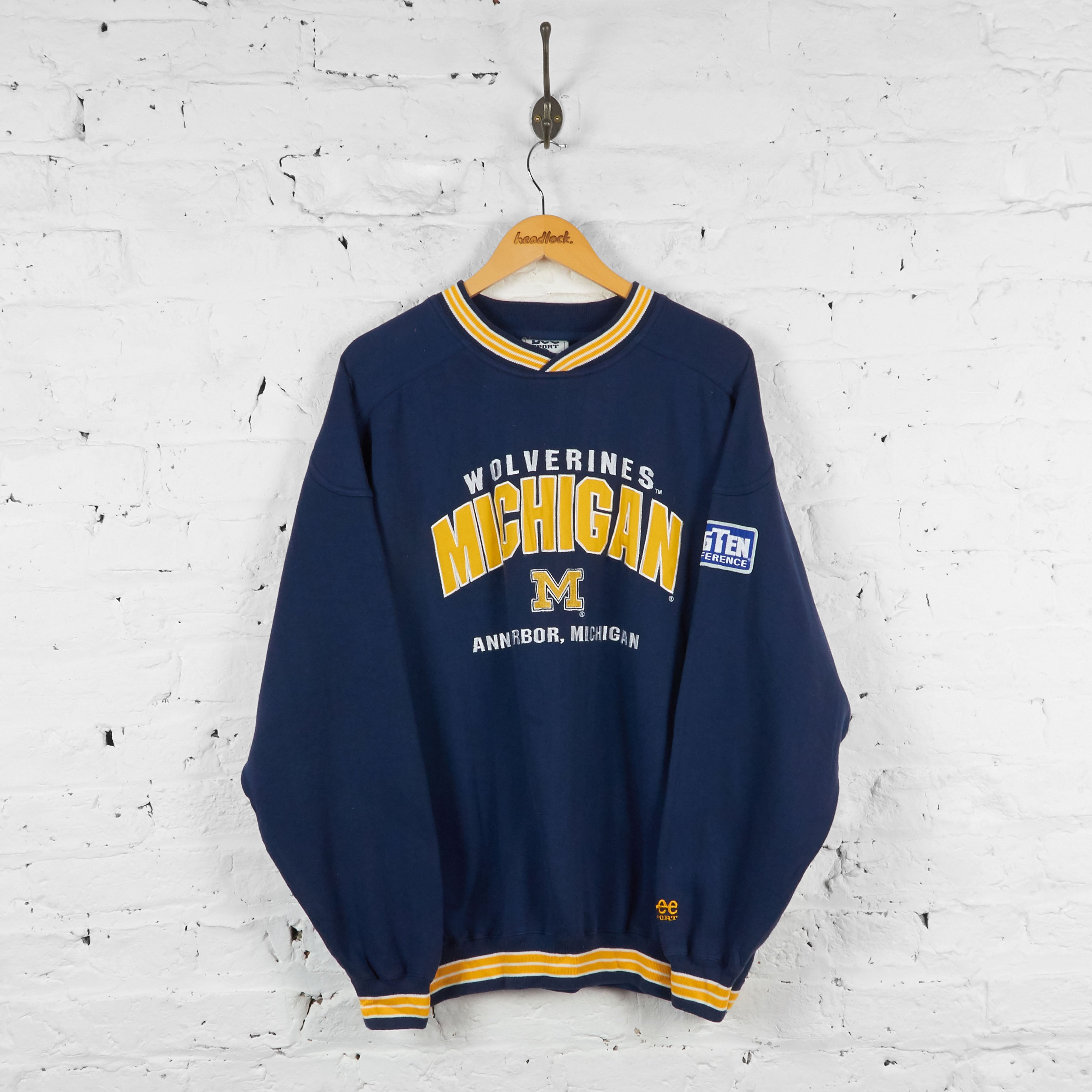 Vintage Michigan Wolverines Sweatshirt Blue Yellow L Headlock