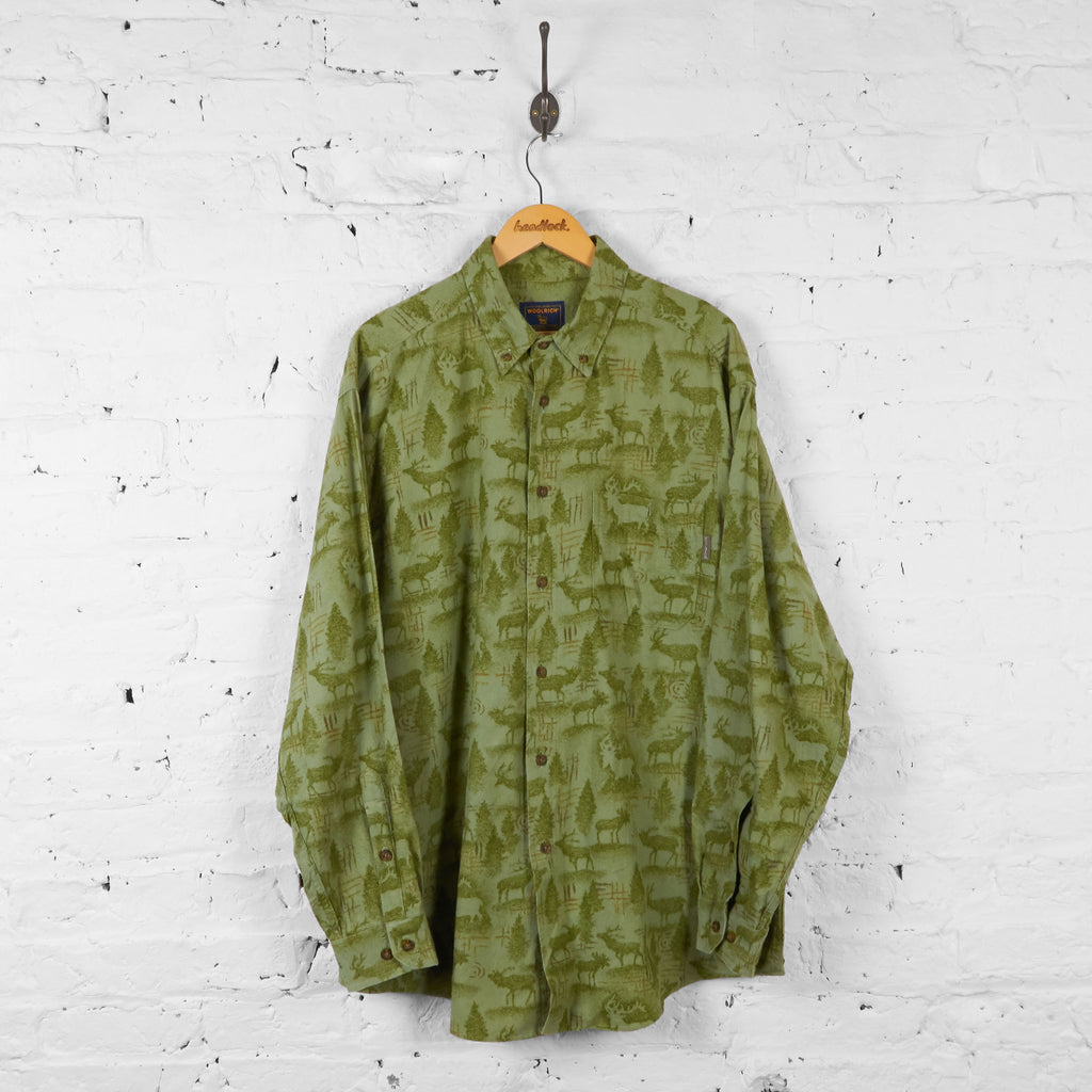 Vintage 90's Woolrich Classic Fly Fishing Shirt Fish Print Vent Back Size L