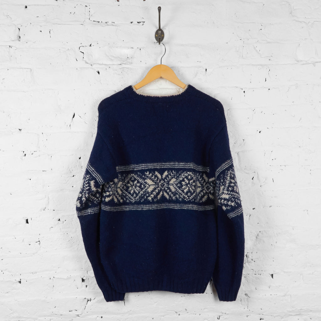 Vintage Timberland Handknit Patterned Jumper - Navy - M - Headlock