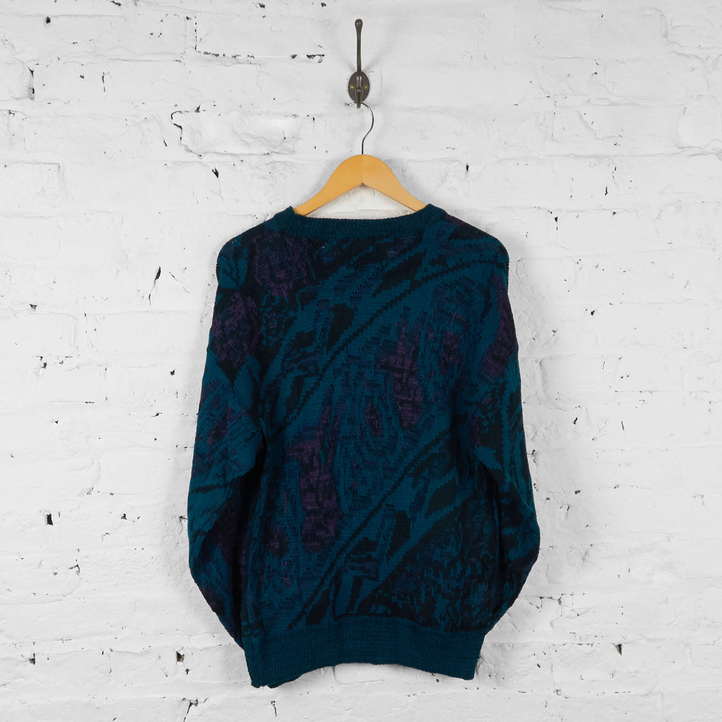 Vintage Patterned Knit Jumper - Blue - M - Headlock