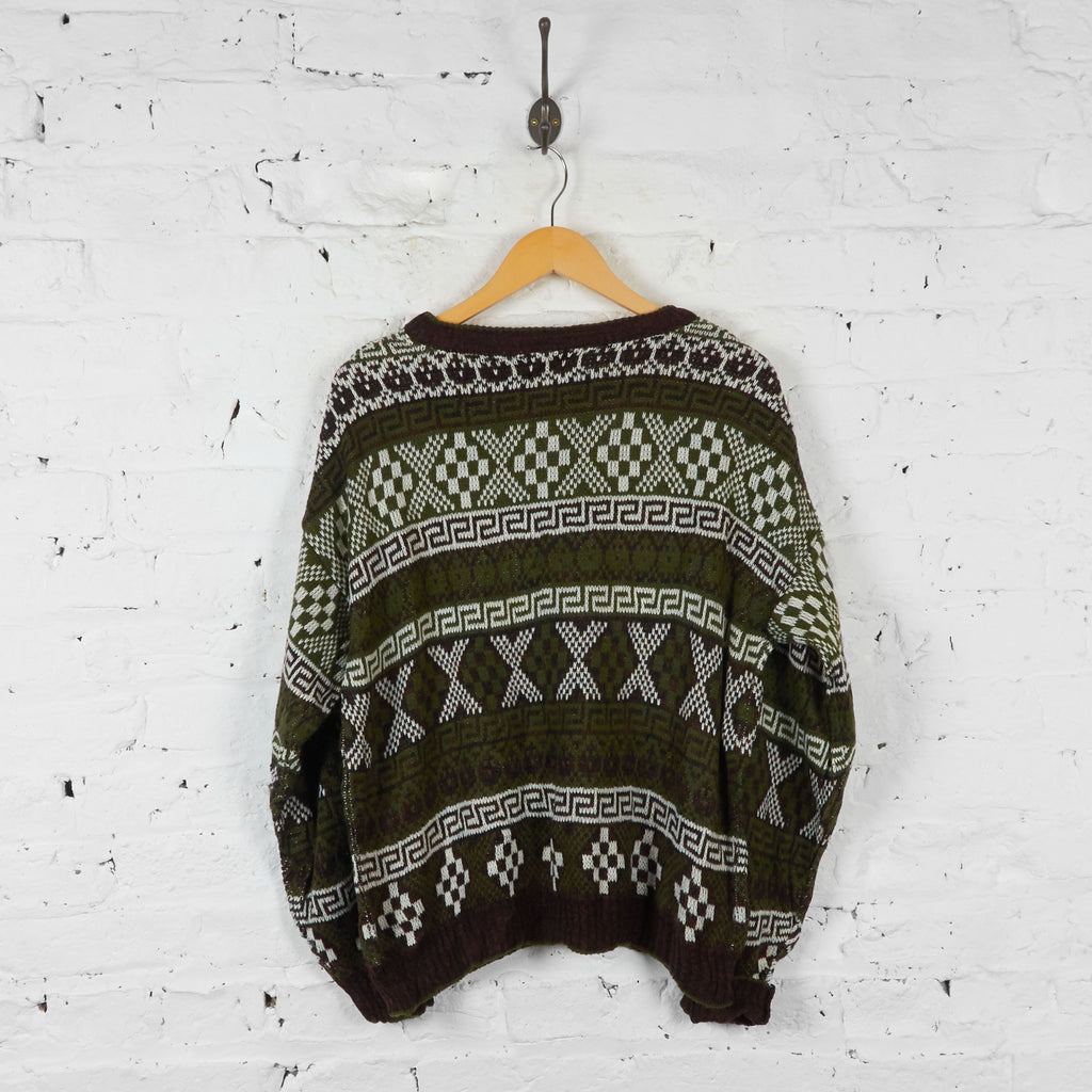 Vintage Patterned Knit Jumper - Green - XL - Headlock