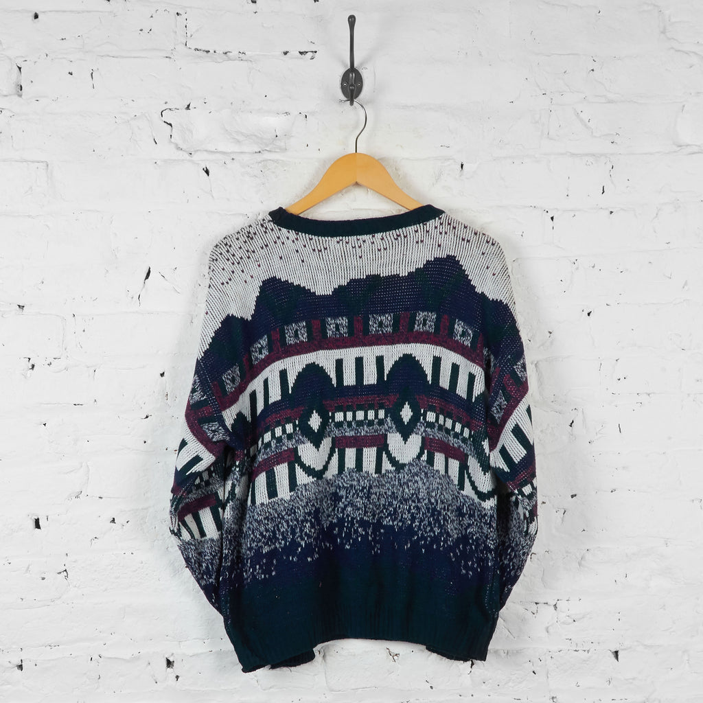 Vintage Patterned Knit Jumper - Blue - L - Headlock