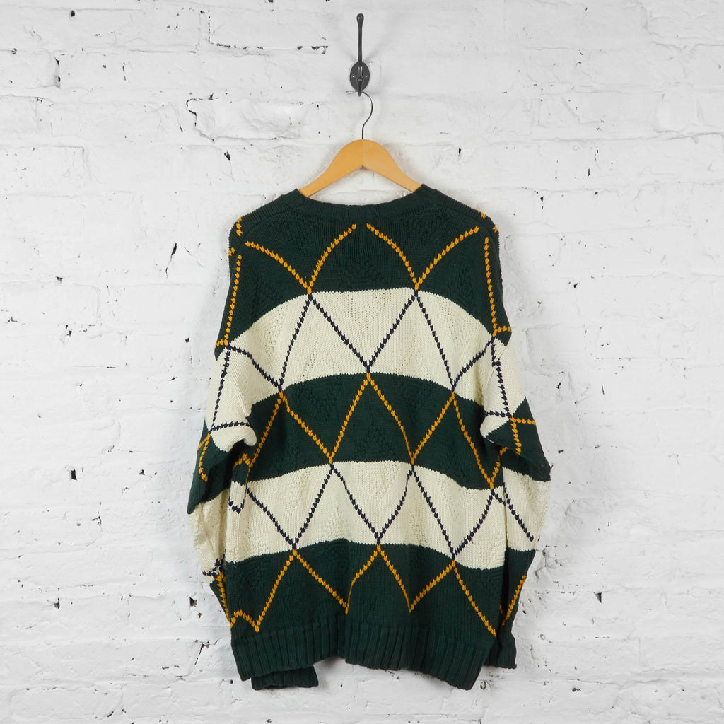 Vintage GAP Knitted Pattern Jumper - Green/White - L - Headlock