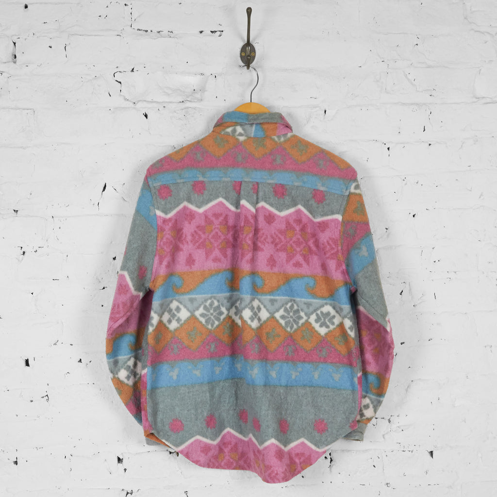 Aztec Pattern Fleece Shirt - Pink/Blue - S