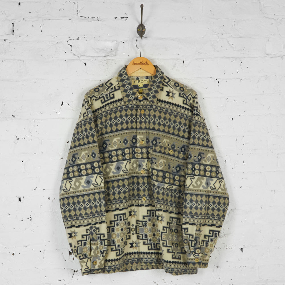 Aztec Pattern Fleece Shirt - Grey - L
