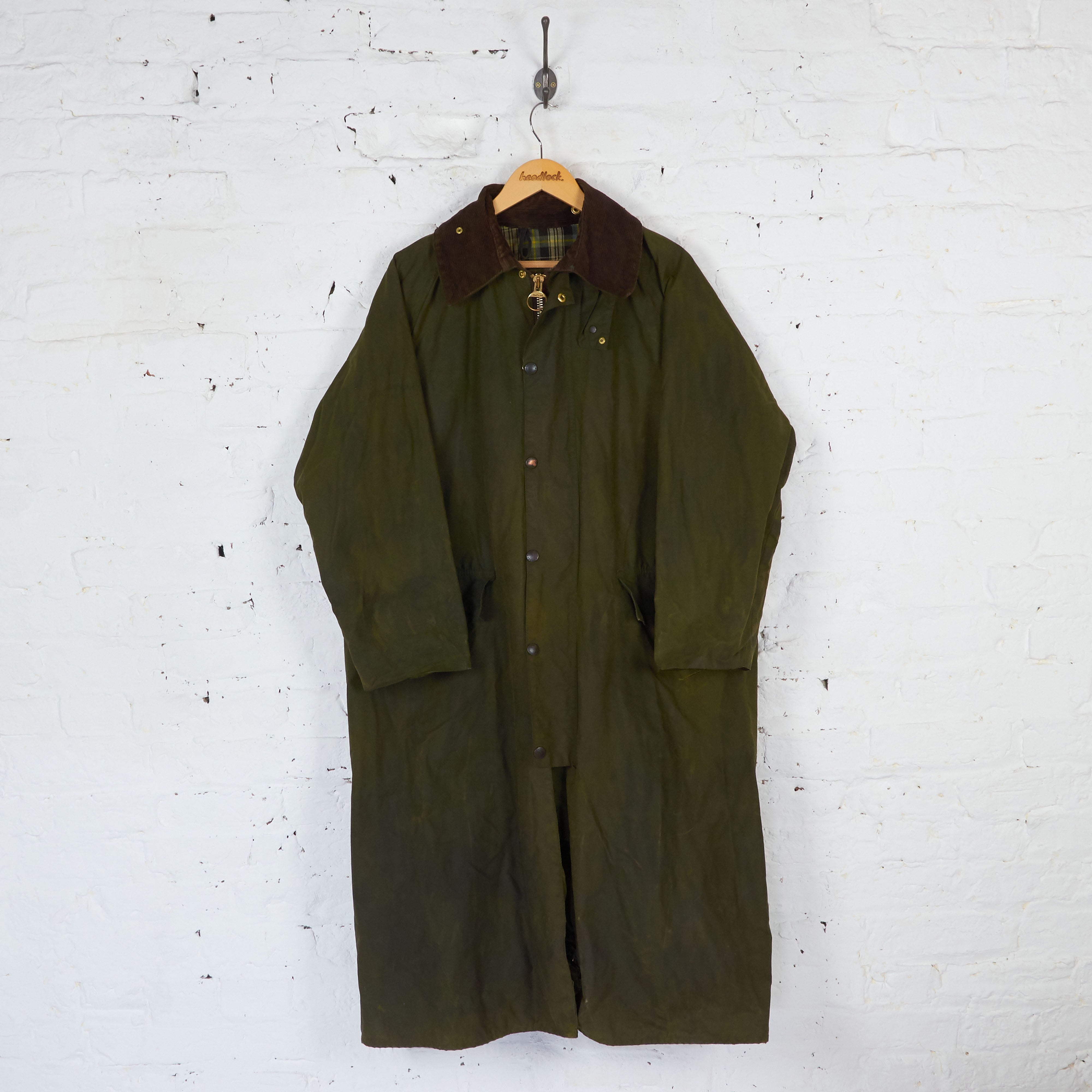 Barbour Burghley Long Wax Trench Coat Jacket   Green   M – Headlock