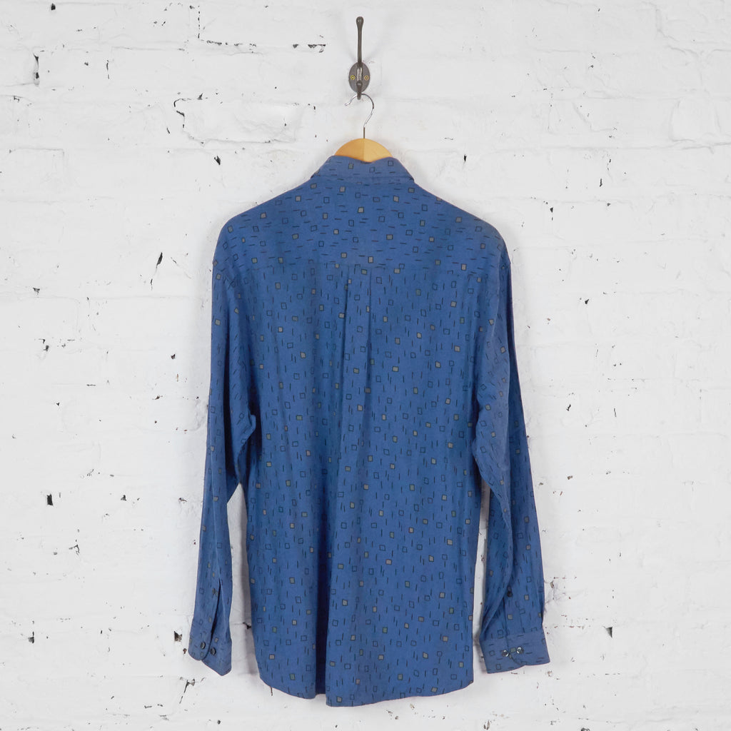 90s Long Sleeve Pattern Shirt - Blue - M
