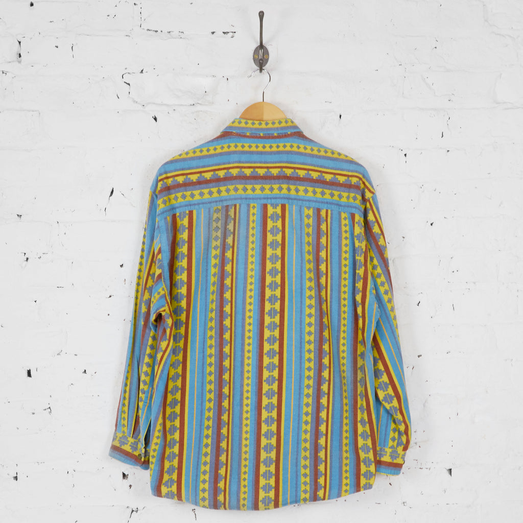 90s Aztec Striped Flannel Shirt - Blue/Yellow - L