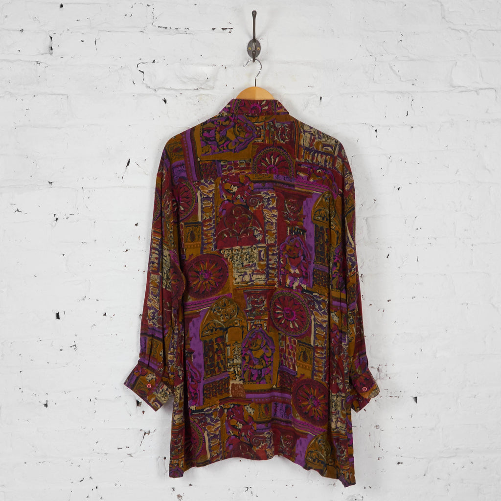 90s Long Sleeve Abstract Pattern Shirt - Purple - L