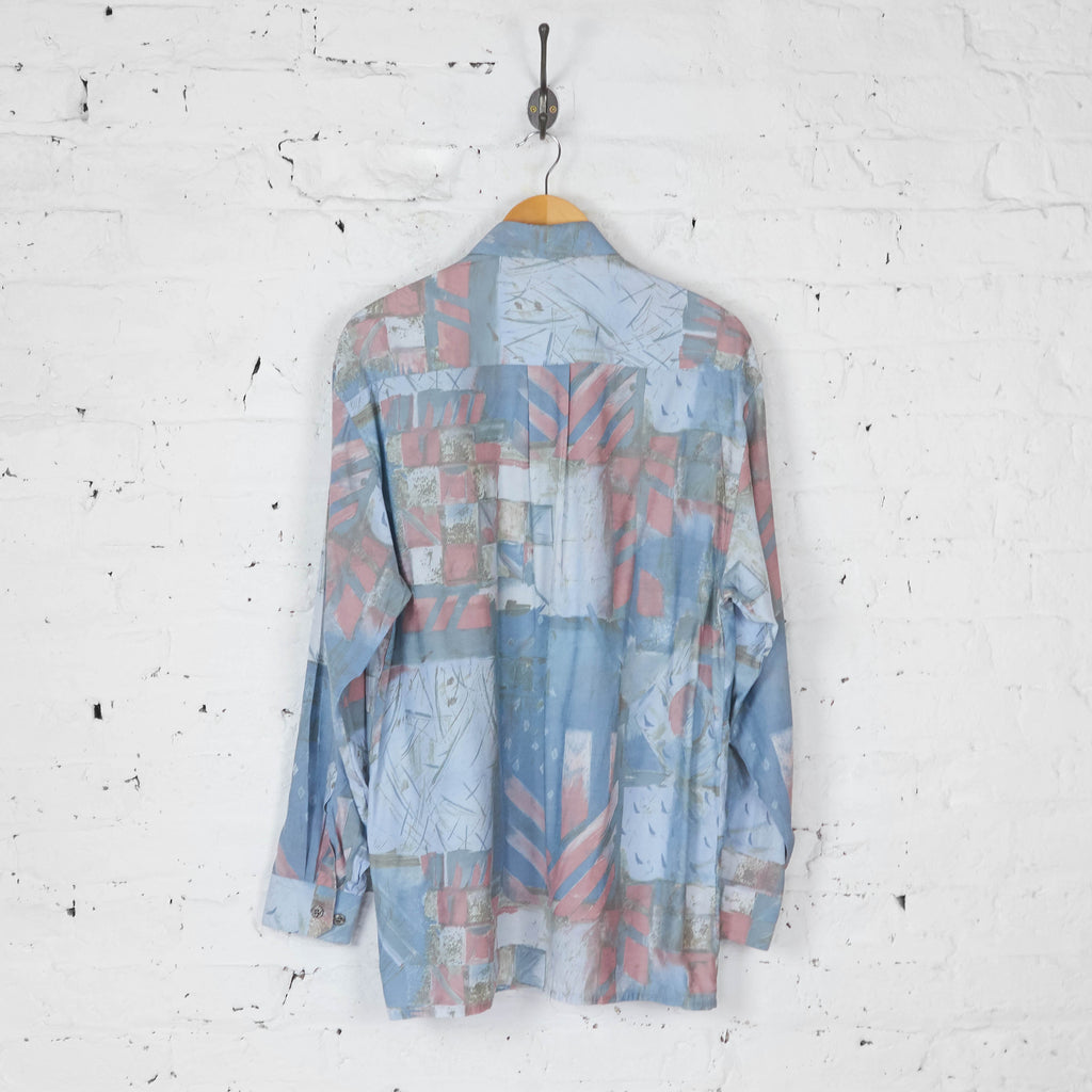 90s Long Sleeve Abstract Pattern Shirt - Blue - M