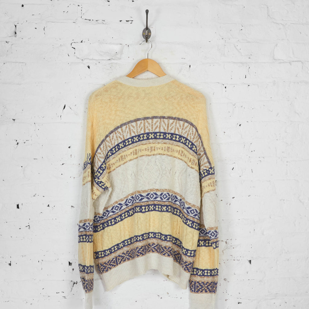 Lacoste 90s Striped Pattern Knit Cardigan - Beige/Yellow - XL