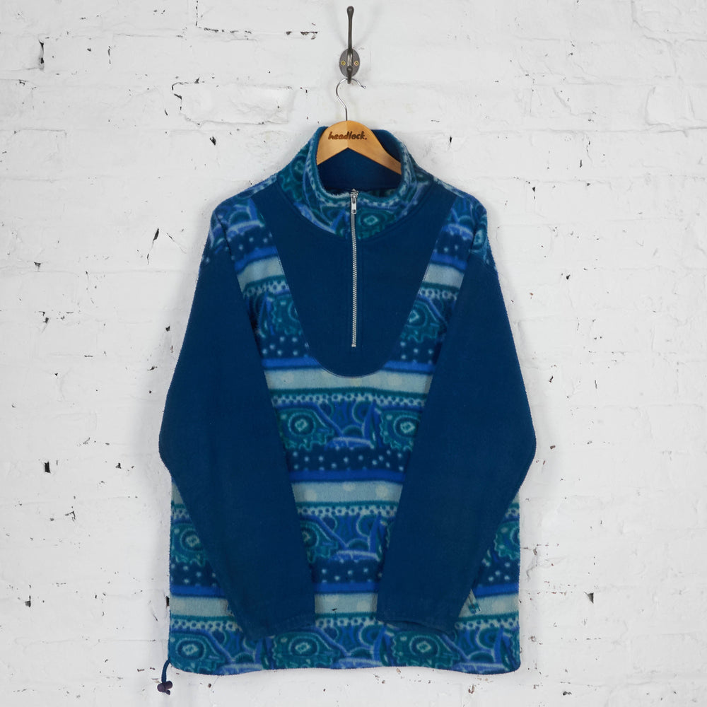 90s 1/4 Zip Patterned Fleece - Blue - XL