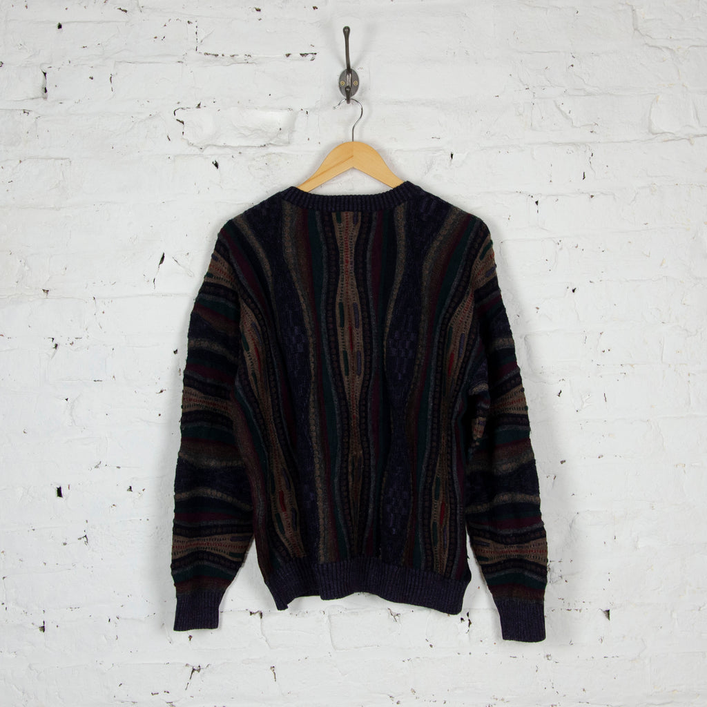 Vintage Patterned Knit Jumper - Navy - M