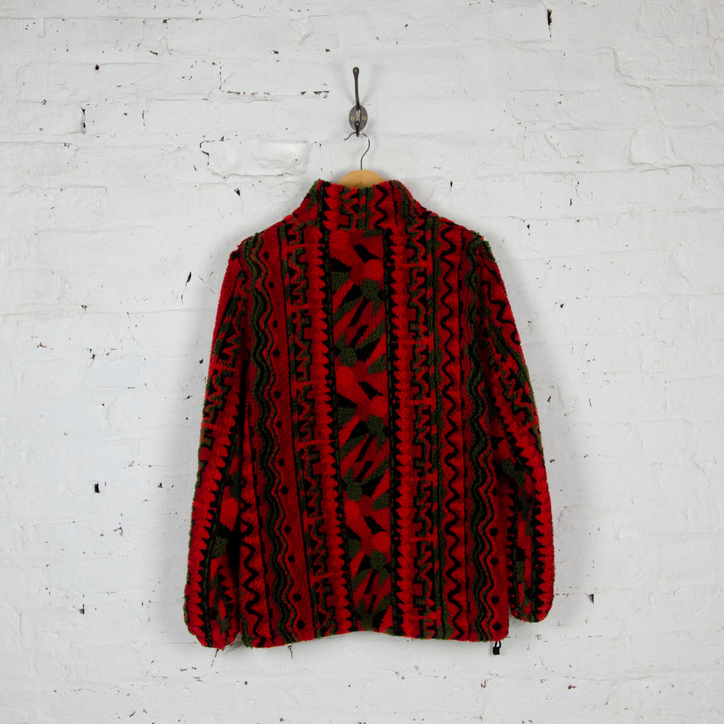 90s Aztec Pattern Fleece Jacket - Red/Black - L
