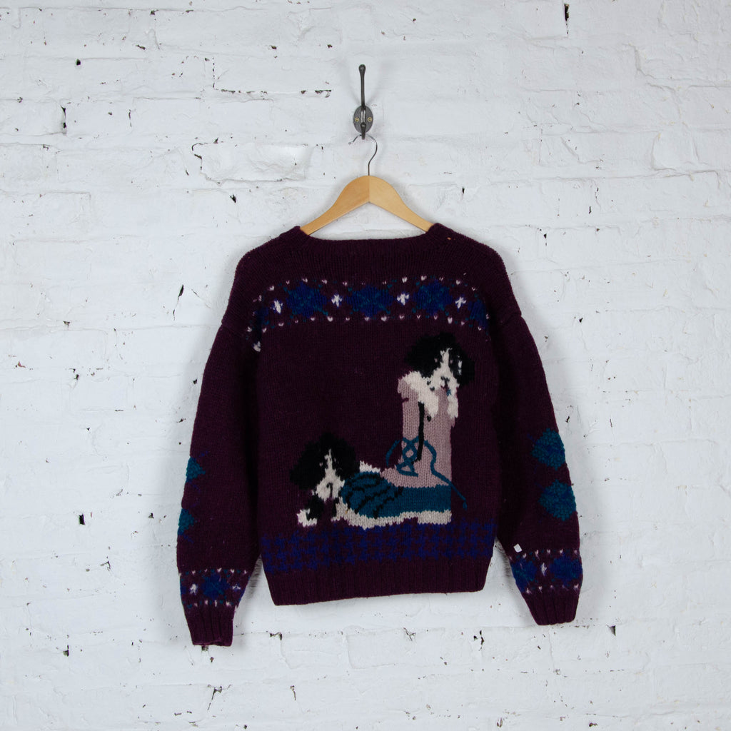 Womens Woolrich Dogs Picture Knit Jumper - Maroon - Womens L