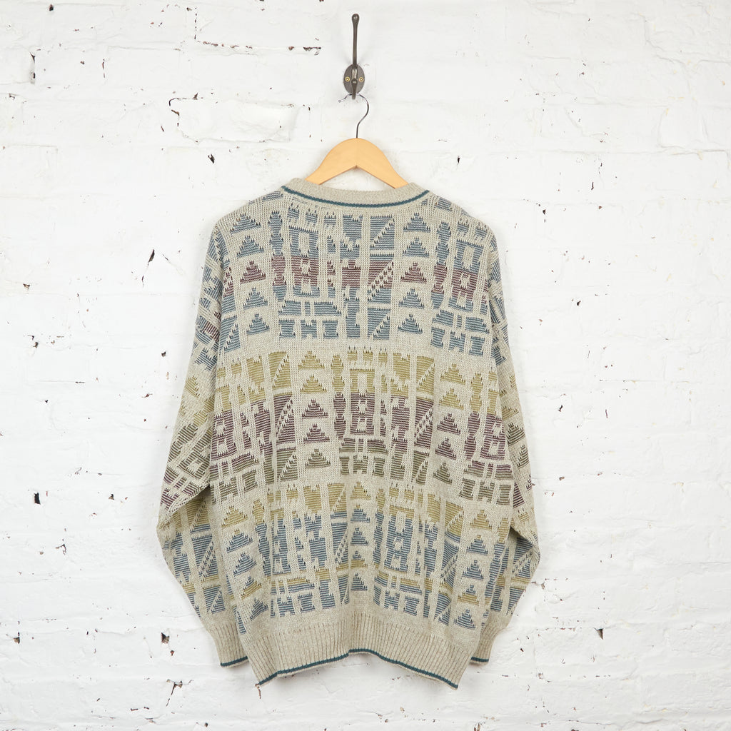 90s Pattern Knit Jumper - Grey - XL