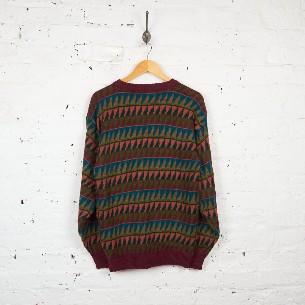 90s Pattern Knit Jumper - Maroon/Green - L