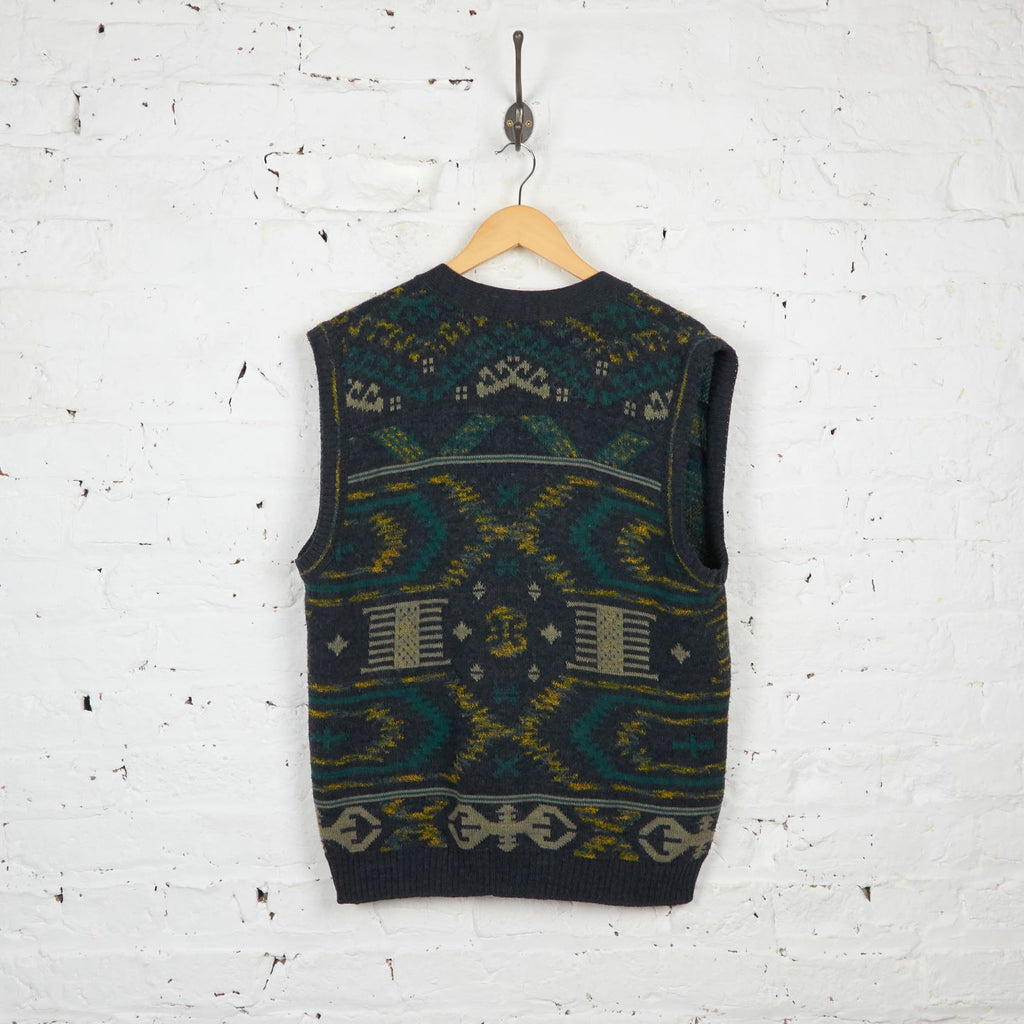 90s Pattern Knit Cardigan Tank Top - Grey - L