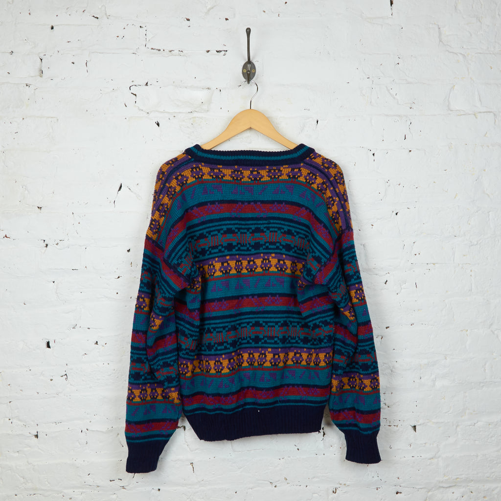 90s Pattern Knit Cardigan - Green - L