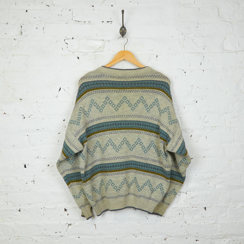 90s Pattern Knit Jumper - Beige - L